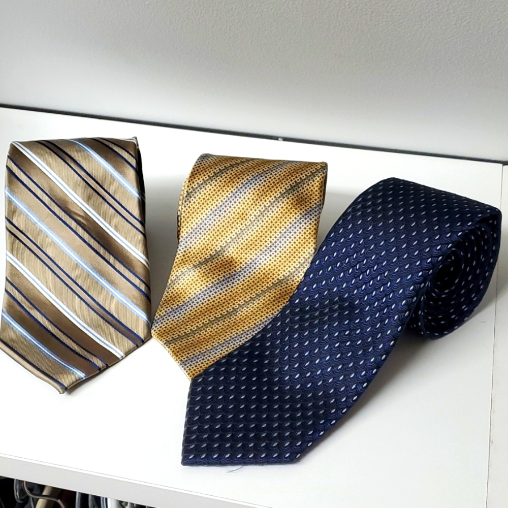 Blues and Neutrals Used Ties Bundle Set of Three